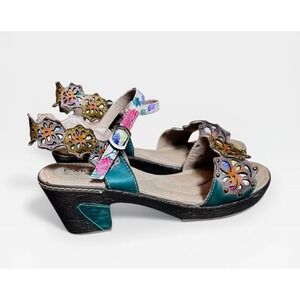 Spring Step L'ARTISTE Pinkie Leather Floral Boho Wedge Sandals Women's 41 9.5-10